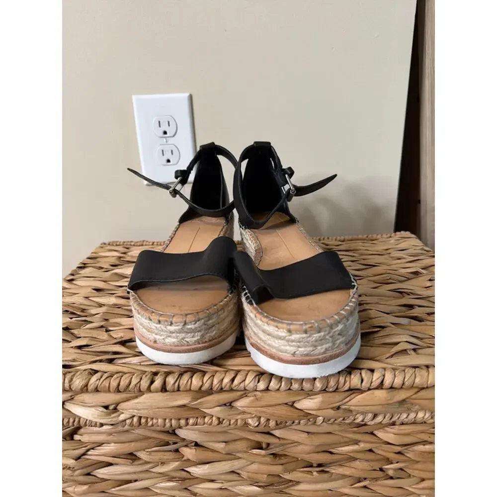 Dolce Vida black leather espadrille platform 7 494